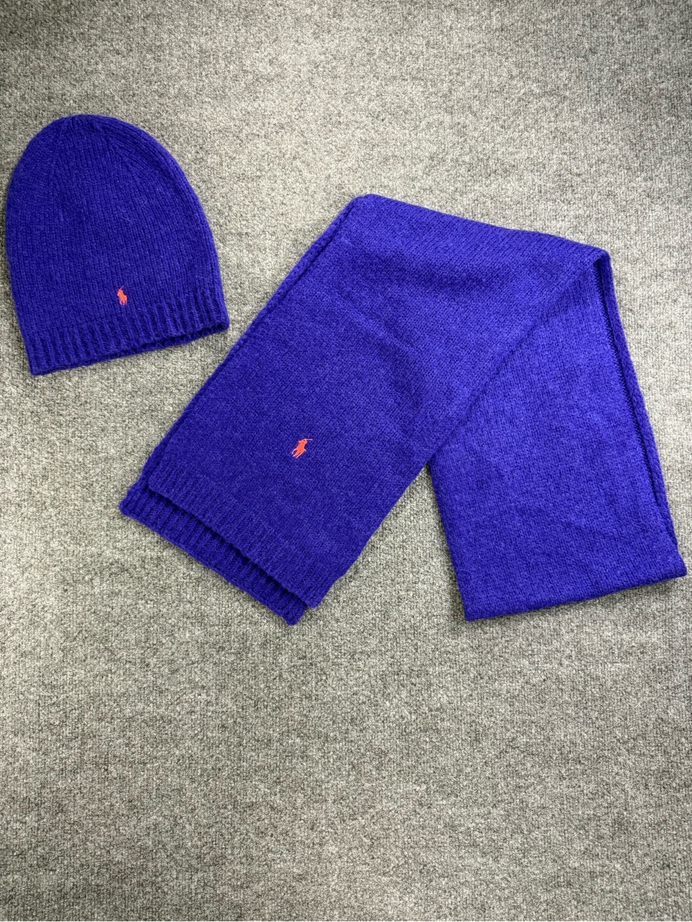 Polo Ralph Lauren Wool & Alpaca Blend Purple Beanie and Scarf Set